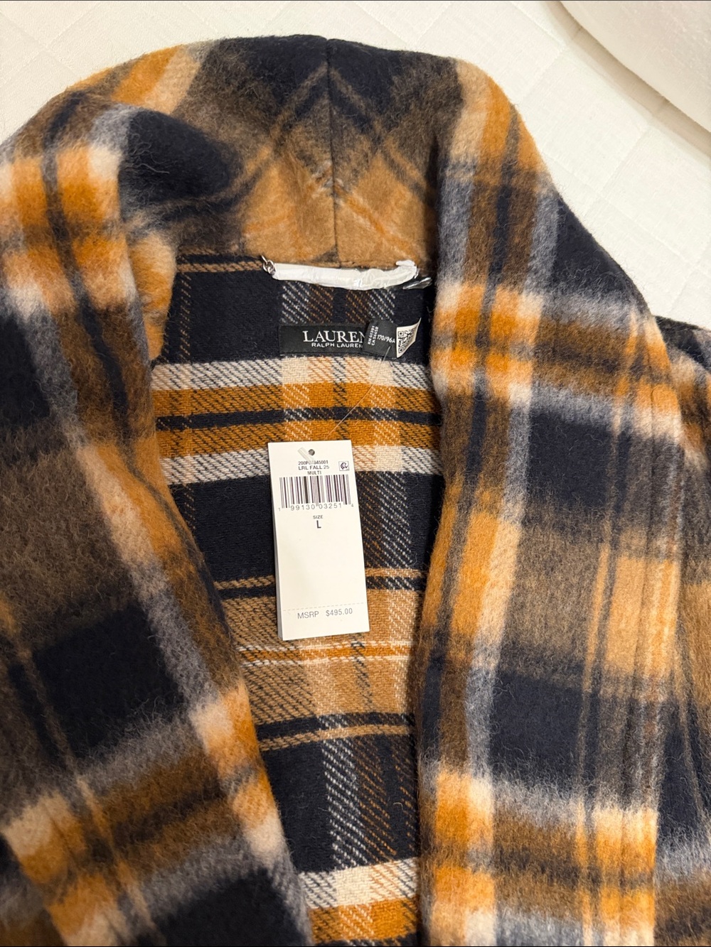 Lauren Ralph Lauren Plaid Wool-Blend Pea Coat in Black and Mustard